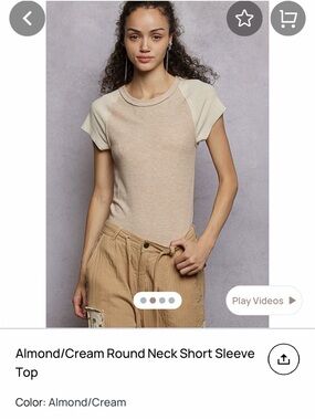 POL Almond and Cream Short Sleeve Round Neck Top NWT